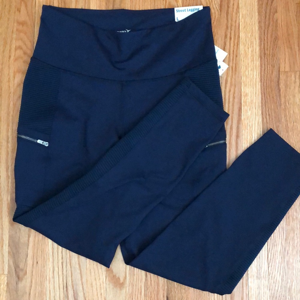 Old Navy Dark Navy High-Waist Ribbed Side Leggings